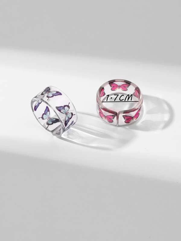 Shein - Butterfly Graphic Open Ring 2 Pcs - Bustangi