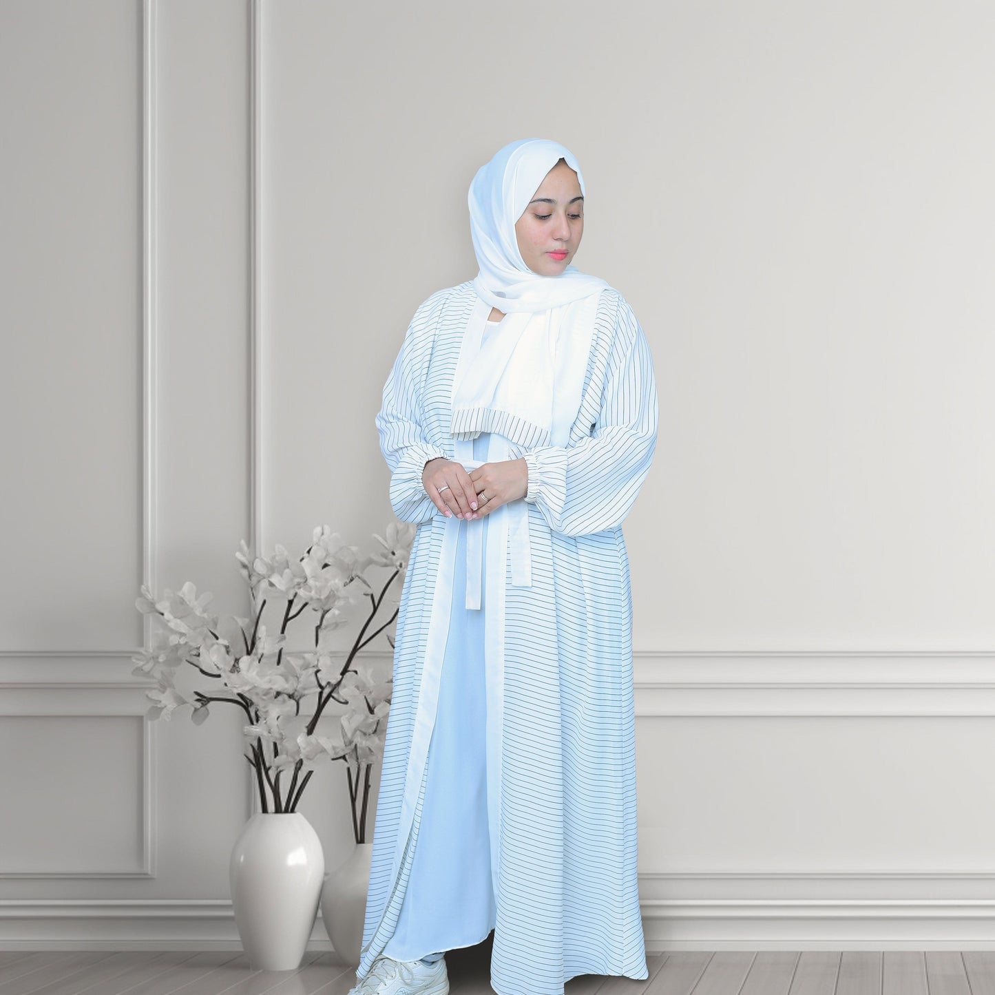 White Line Front Open Abaya