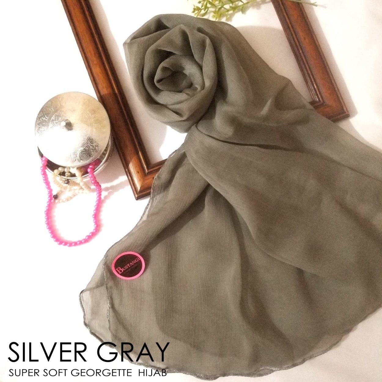 Sliver Gray Georgette Hijab - Bustangi