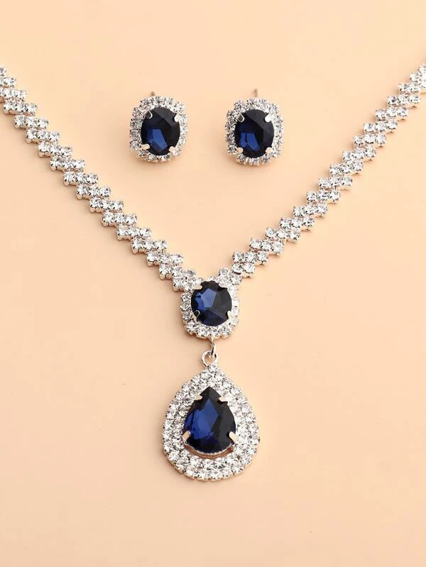 Shein- Rhinestone Decor Necklace & Earrings - Bustangi
