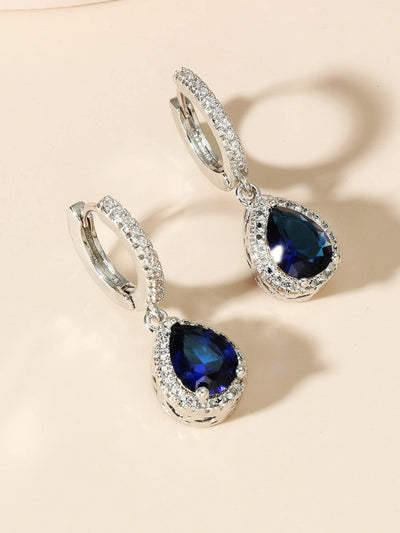 Shein- Zircon Decor Water Drop Earrings - Bustangi