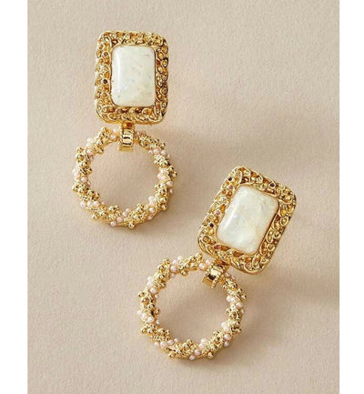 Shein- Embossed Square Drop Earrings - Bustangi