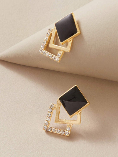Shein- 1pair Rhinestone Decor Geometric Stud Earrings - Bustangi