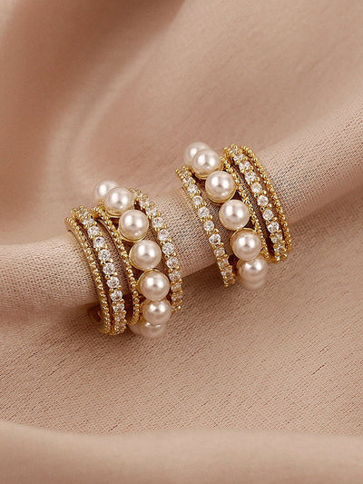Shein- Faux Pearl Decor Hoop Earrings - Bustangi