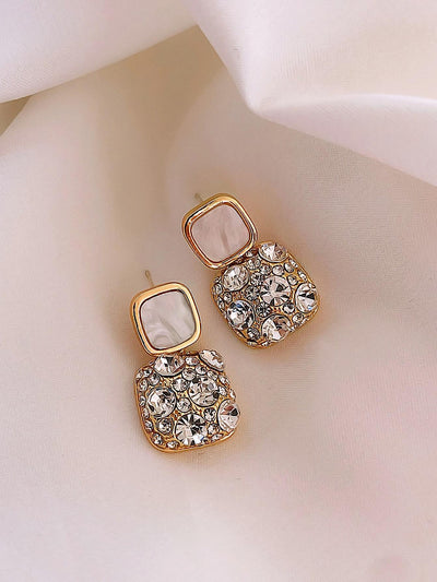 Shein- Rhinestone Geo Decor Earrings White - Bustangi