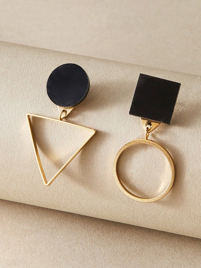 Shein- 1pair Geometric Charm Mismatched Drop Earrings - Bustangi