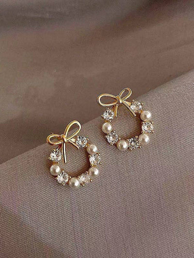 Shein- Rhinestone & Bow Detail Earrings - Bustangi