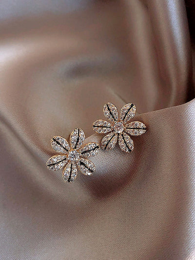 Shein- Rhinestone Flower Design Stud Earrings - Bustangi