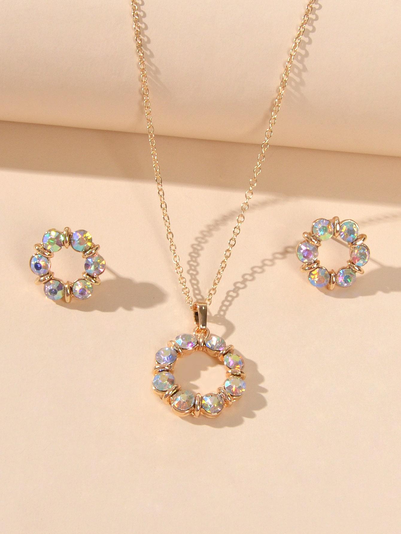 Shein- 3pcs Crystal Decor Jewelry Set - Bustangi