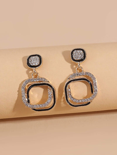 Shein- Rhinestone Decor Geometric Earrings - Bustangi
