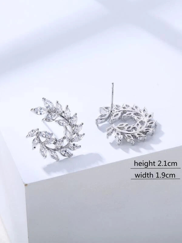 Shein - Cubic Zirconia Leaf Stud Earrings - Bustangi