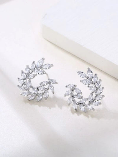Shein - Cubic Zirconia Leaf Stud Earrings - Bustangi
