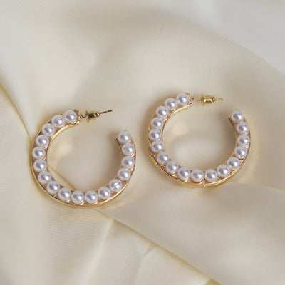 Shein- Pearl Hoops- Gold - Bustangi