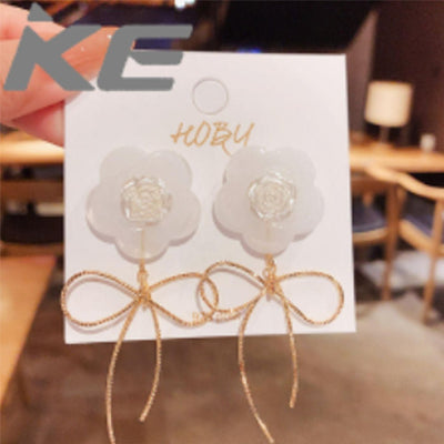 Shein- Silver Needle Oversized Bow Flower Earrings - Bustangi