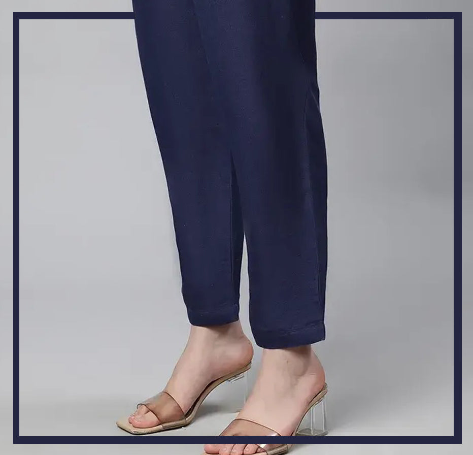Navy Blue Unstitched Cambric Trouser - Bustangi