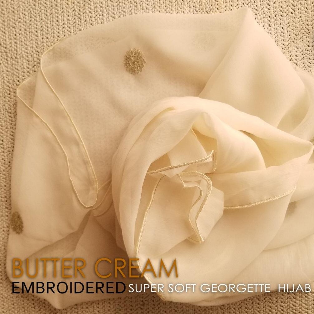 Butter Cream Embroidered Hijab - Bustangi