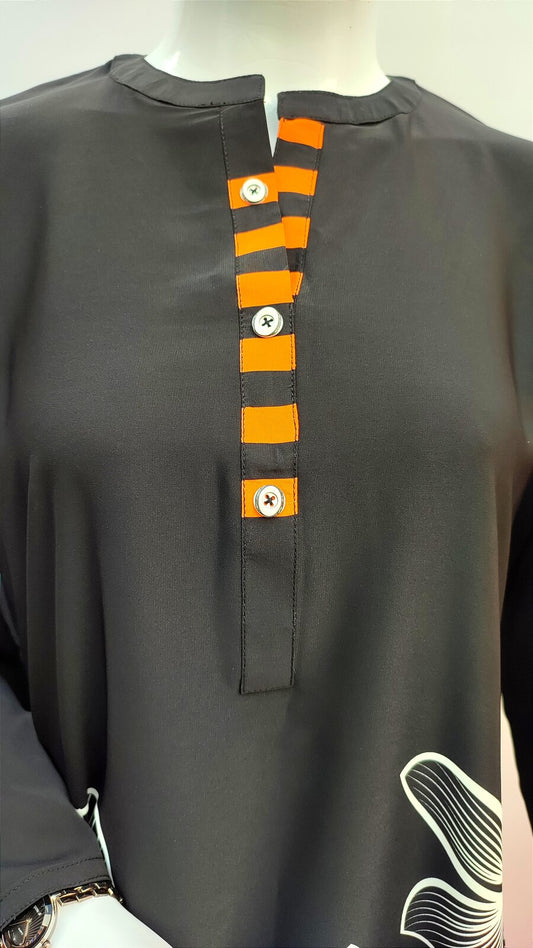 Black Printed Silk Kurti - Bustangi
