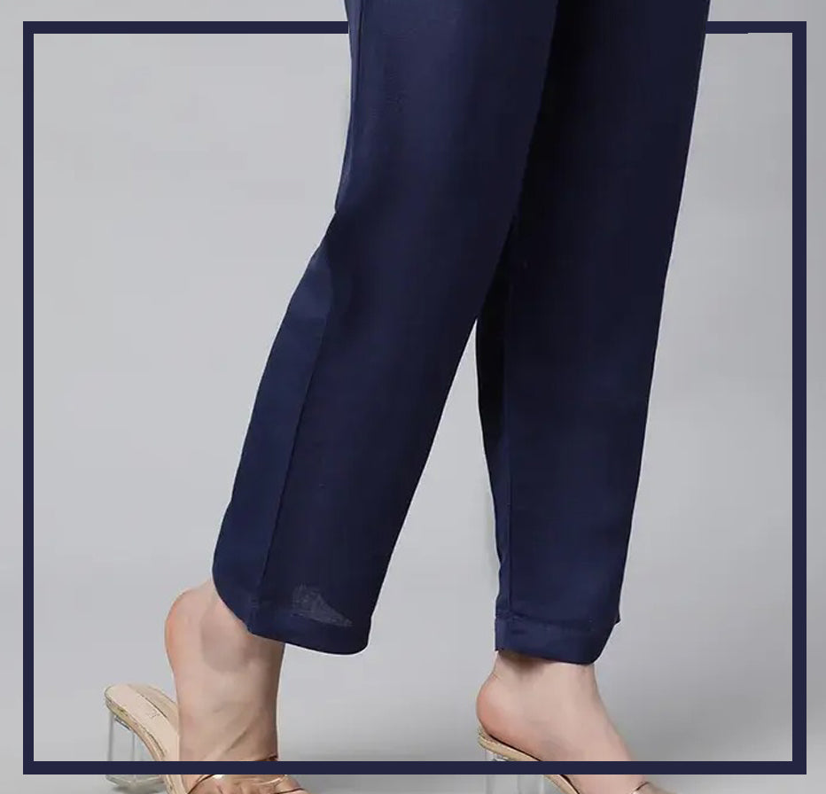 Navy Blue Unstitched Cambric Trouser - Bustangi